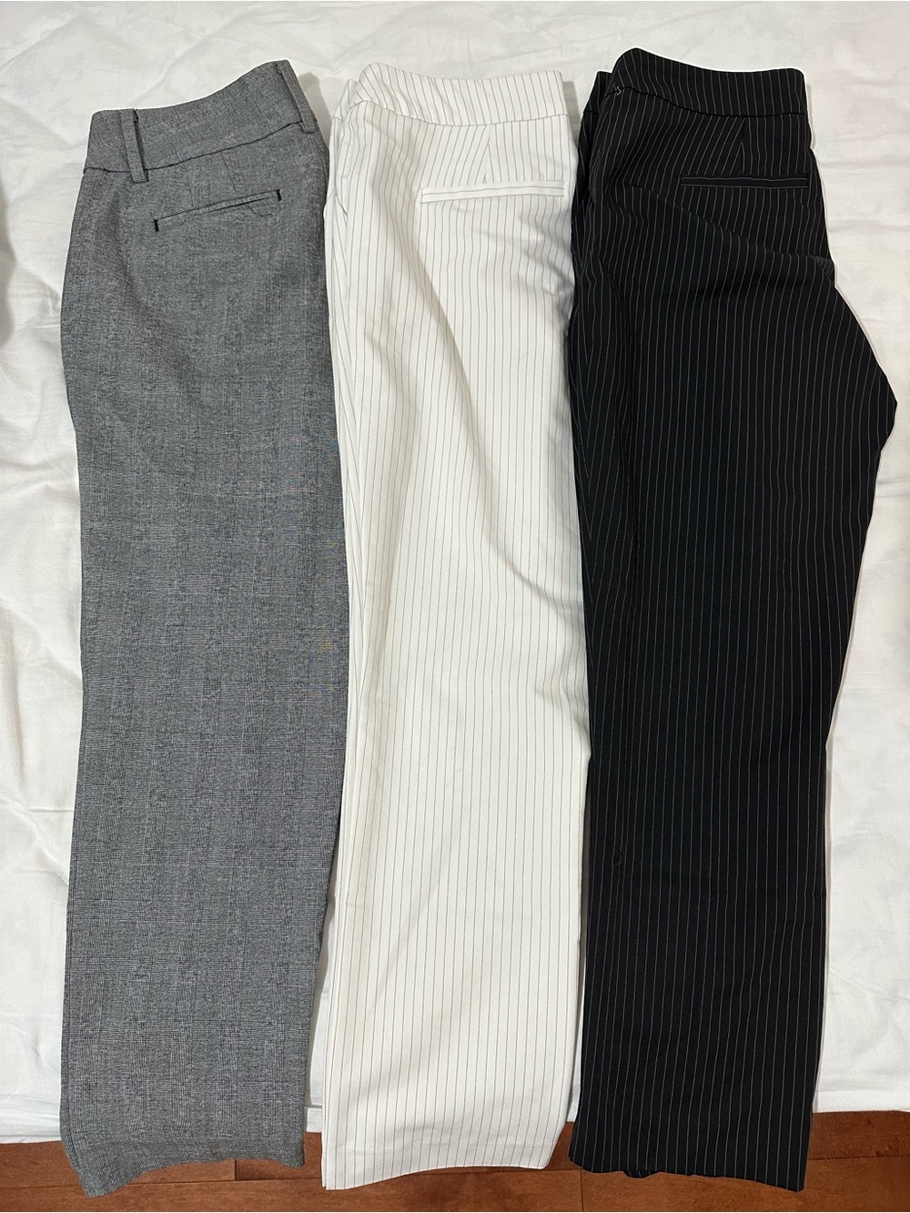 Women’s Pinstripe & Solid Dress Pants Trio - Gray, White, Black